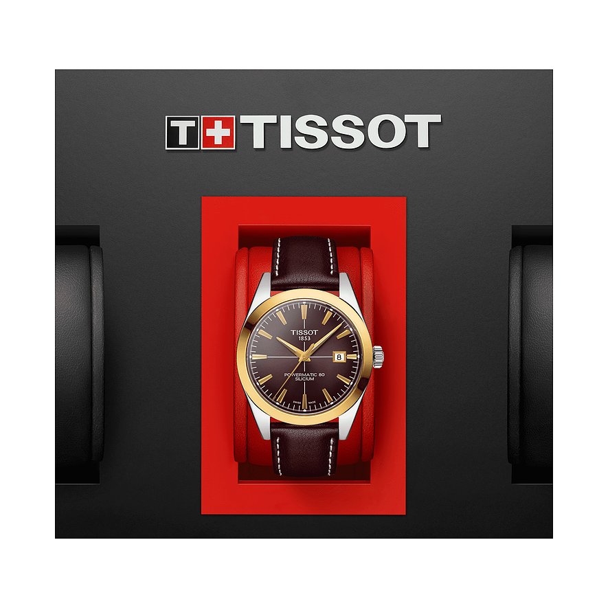 Tissot Herrenuhr Gentleman Powermatic 80 Silicium Solid 18K Goldlünette T9274074629101