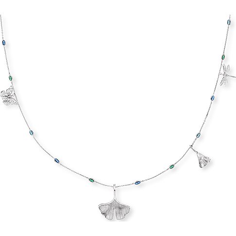 Engelsrufer Halsschmuck aus 925er Silber mit Zirkonia und Ginkgoblatt-Anhängern.