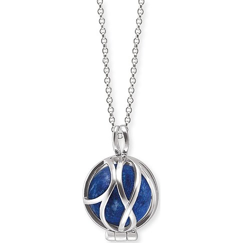 Engelsrufer Anhänger aus 925 Silber mit Lapislazuli und einem offenen Käfigdesign.