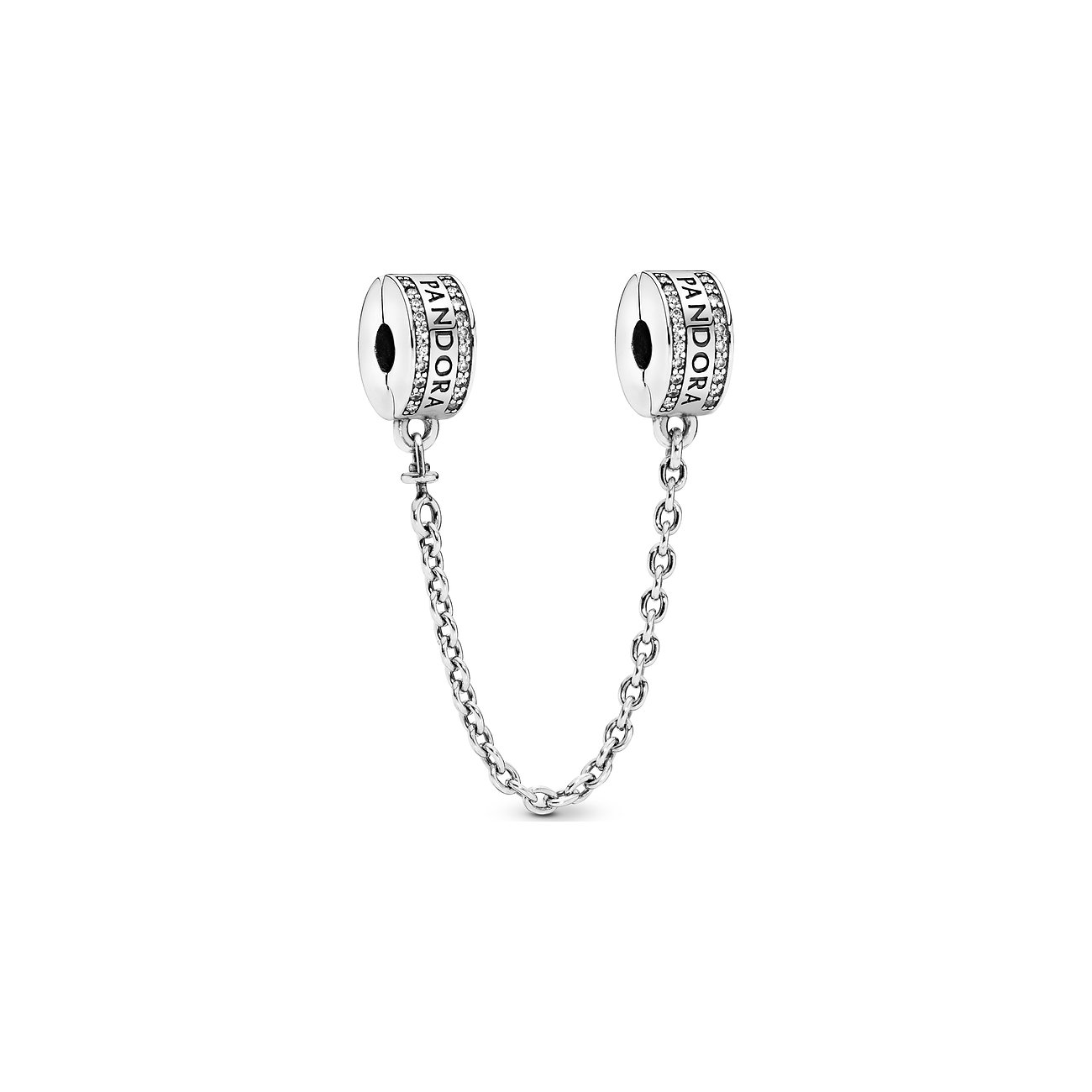 Pandora Sicherheitskette aus 925er Silber mit Zirkonia und Silikon.