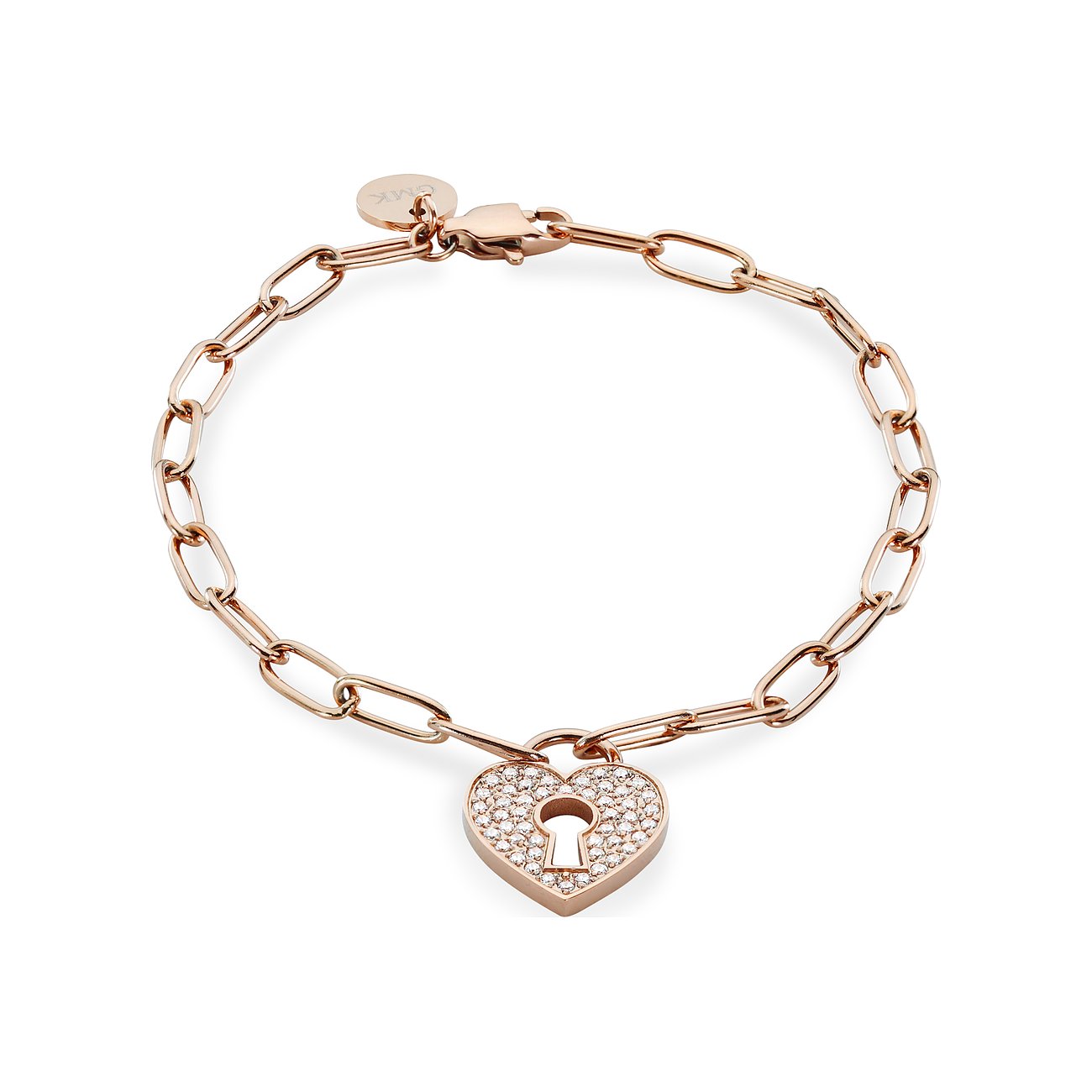 Guido Maria Kretschmer Armband aus roségoldfarbenem Edelstahl mit Herz-Schloss-Anhänger und Zirkonia