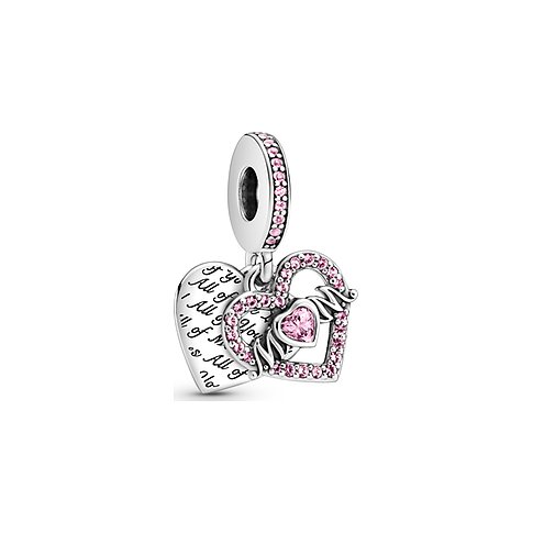 Pandora Anhängeschmuck aus 925er Silber mit rosa Kristallen, Herzform.