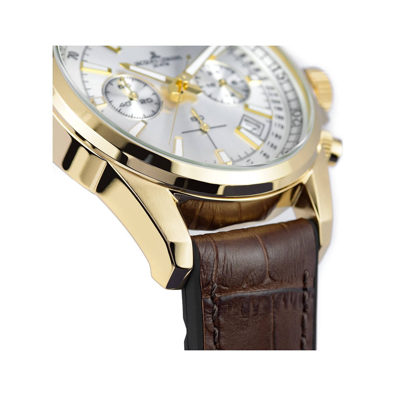 Jacques Lemans Liverpool: Orologio Uomo Cronografo 44mm, Quadrante Grigio E Cinturino Marrone-Oro