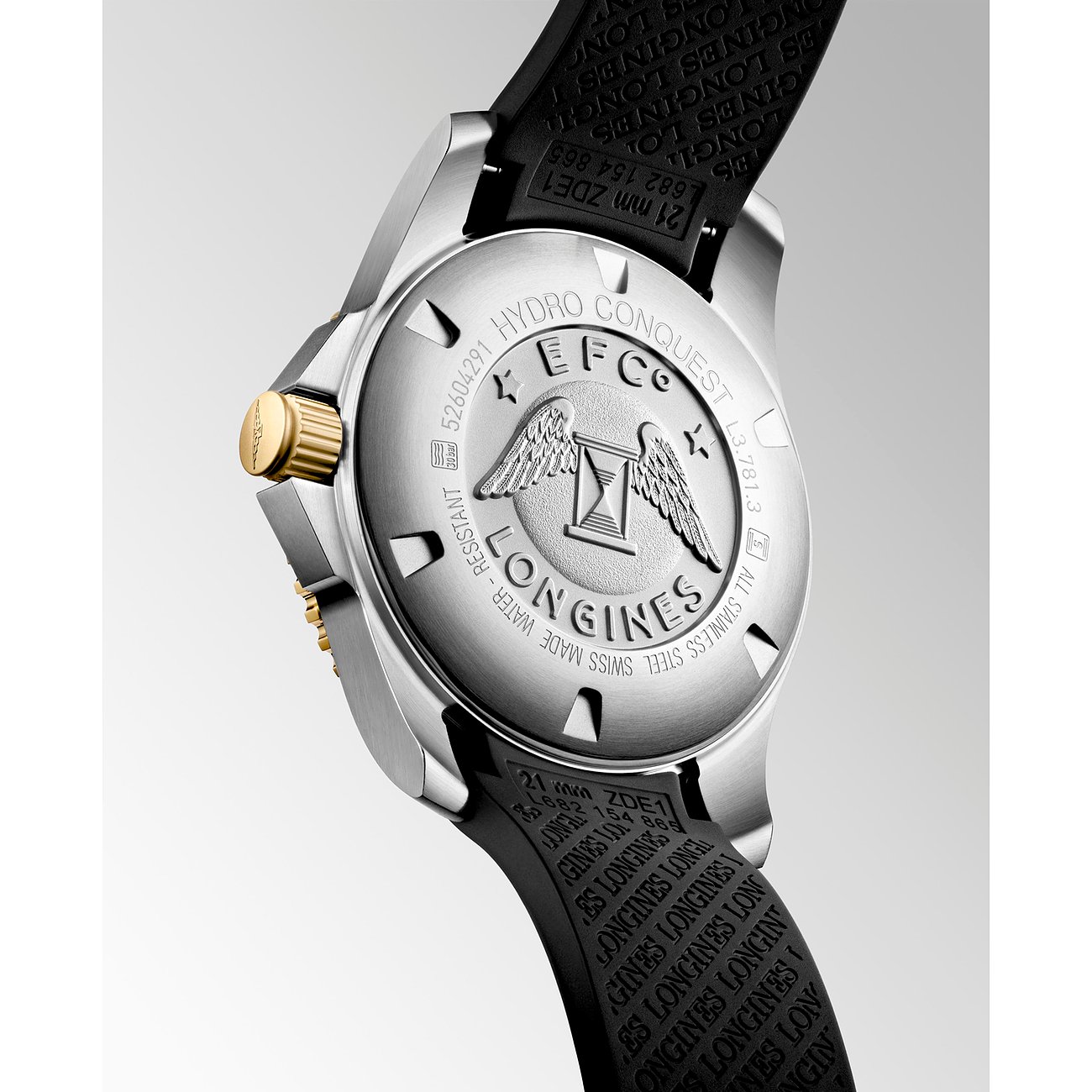 Longines Herrenuhr mit Edelstahlgehäuse und goldfarbener Lünette.