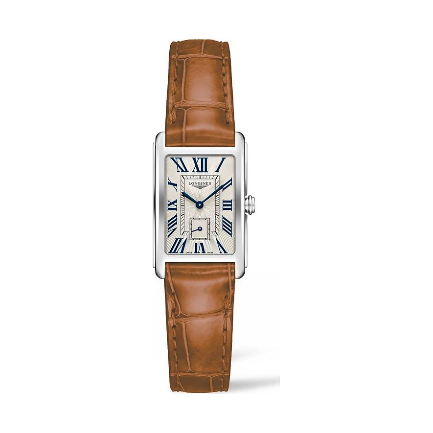 Longines Damenuhr Longines DolceVita L52554714, Damen, Edelstahl, Armband: Alligator, Quarz, analog