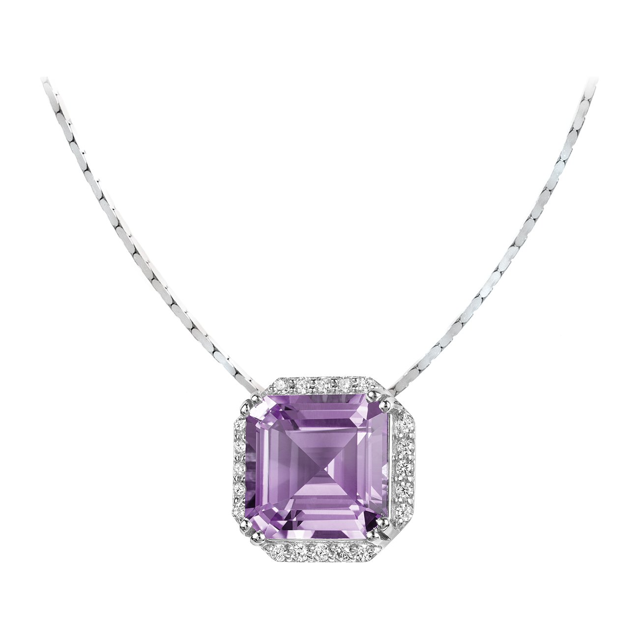 Jacques Lemans Halsschmuck aus 925er Silber mit Amethyst und weißen Steinen.