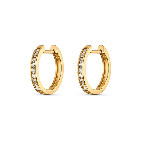 CHRIST Ohrschmuck aus 585 Gelbgold: zwei creolenförmige Ohrringe, jeweils mit einer Reihe funkelnder Diamanten.