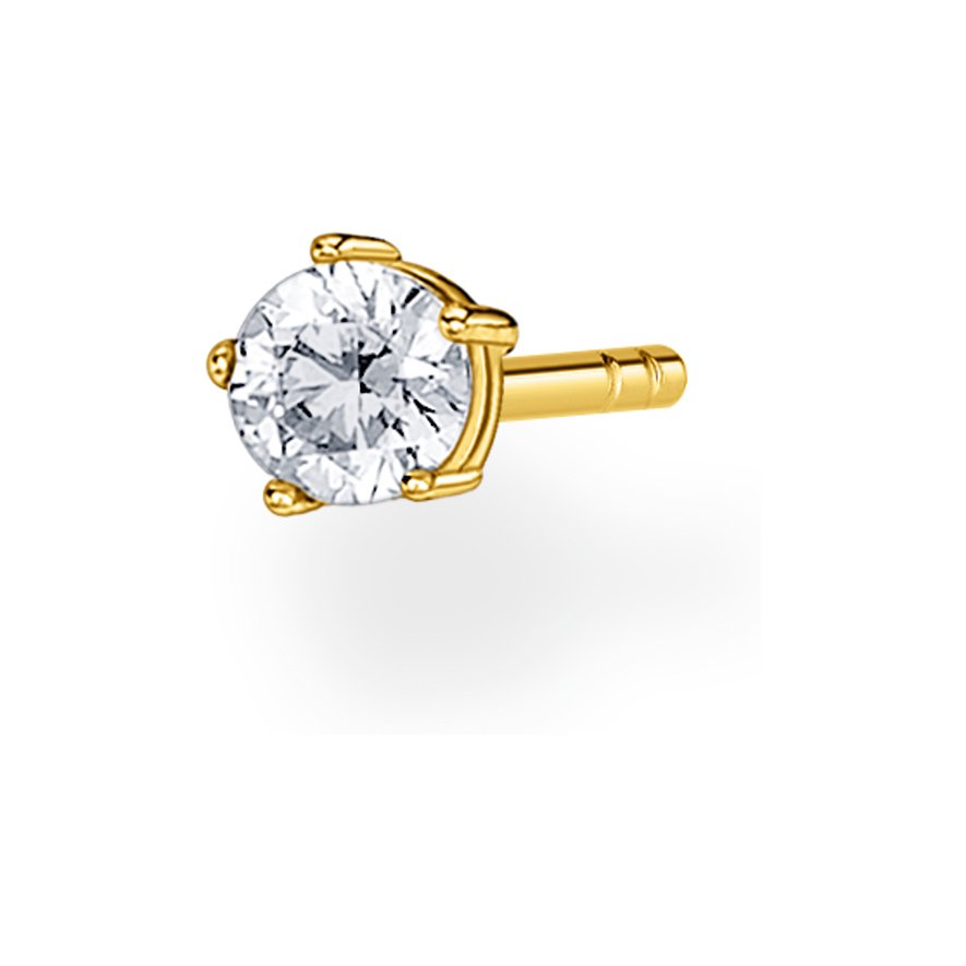 Ein zierlicher goldfarbener Thomas Sabo Ohrstecker aus Silber 925 mit rundem Zirkonia und Krappenfassung.