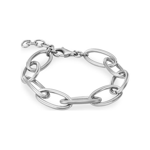 Bracciale FAVS in acciaio inossidabile, una catena a maglie color argento con maglie ovali, lucide e una opaca.