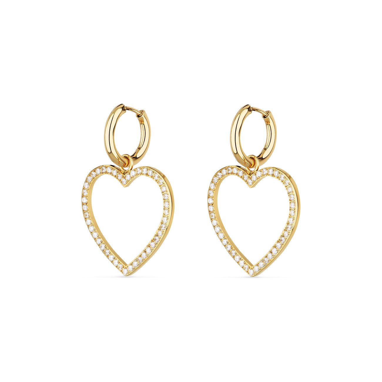 Guido Maria Kretschmer Herz-Ohrringe aus goldenem Edelstahl mit Zirkonia-Farbsteinen.