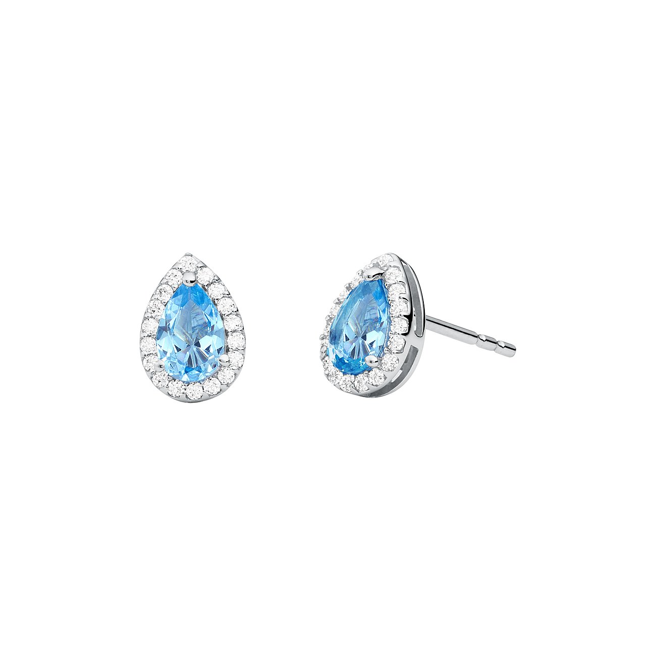 Michael Kors Ohrstecker aus 925er Silber mit tropfenförmigem blauen Zirkonia, umrandet von kleineren weißen Zirkonia.