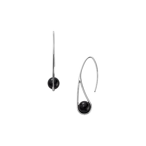 Due orecchini pendenti Skagen in acciaio inossidabile con grandi pietre tonde color onice nero, a goccia.