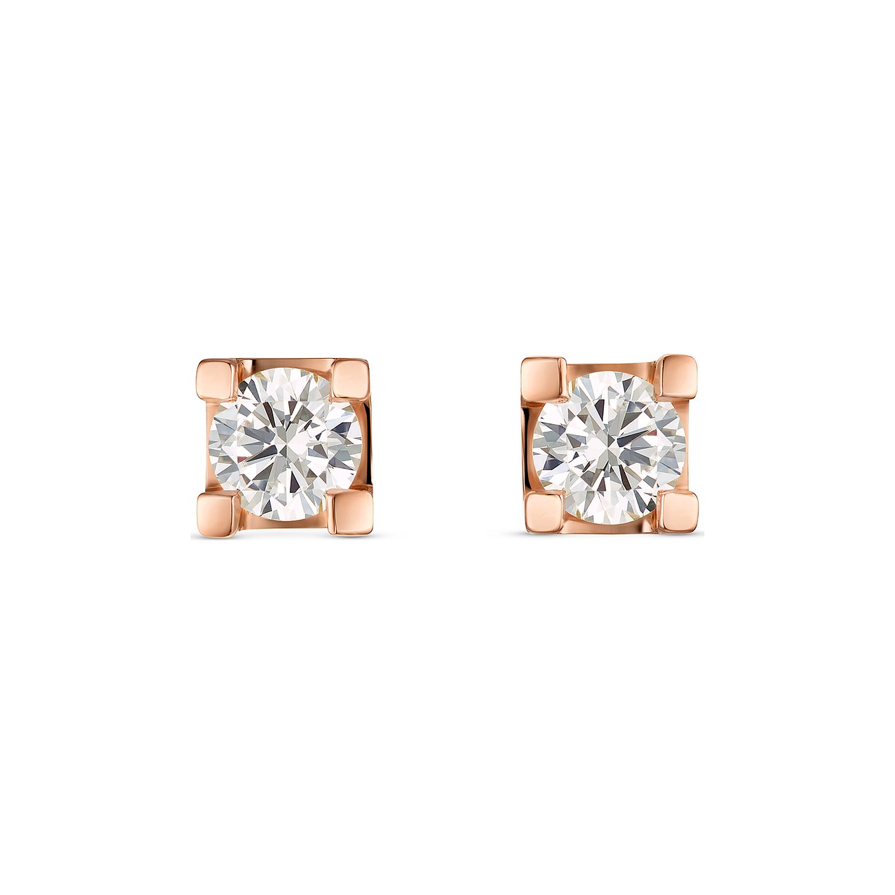 Ein Paar JETTE Ohrschmuck aus rosévergoldetem 925er Silber mit runden, klaren Zirkonia in Krappenfassung.