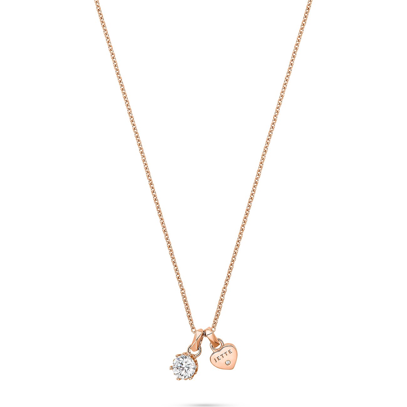 JETTE Halsschmuck aus roségoldfarbenem Silber 925 mit glänzendem Zirkonia und Herzanhänger.