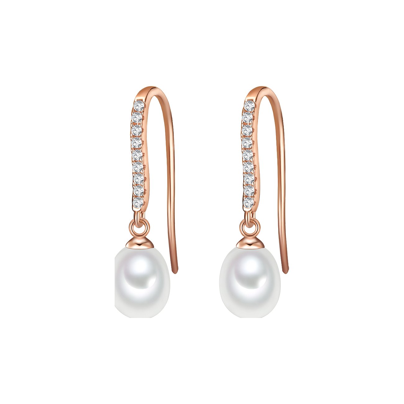 Valero Pearls Ohrschmuck aus rosévergoldetem 925er Silber mit Perlen und kleinen, klaren Zirkoniasteinen.