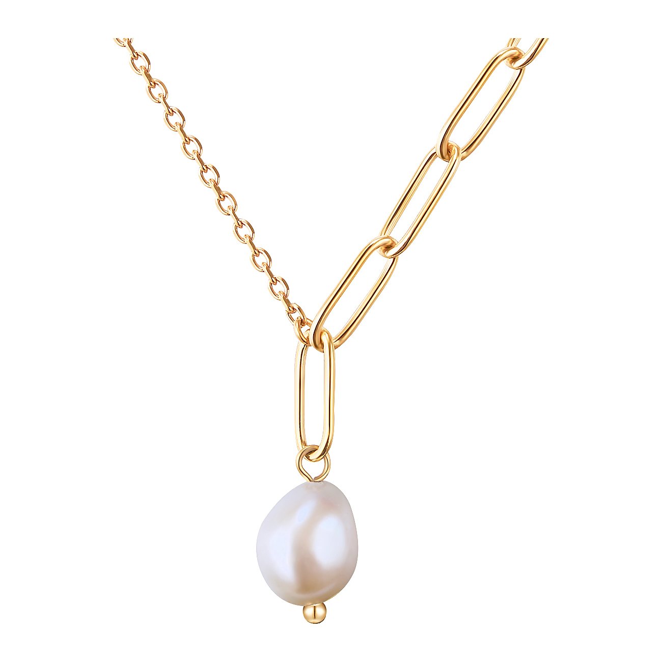 Valero Pearls Halskette aus goldfarbenem Edelstahl mit einer unregelmäßig geformten weißen Perle.