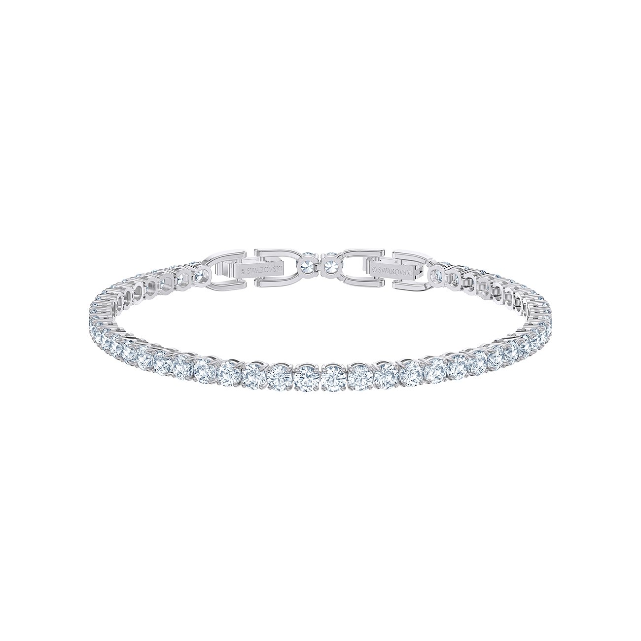 Swarovski Armband aus Metall mit einer Reihe klarer Swarovski-Kristalle und verdecktem Verschluss.