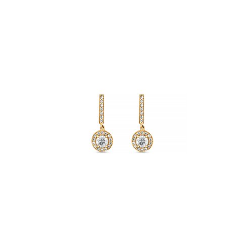 Et par FAVS øreringe i 375 gult guld med zirkonia-pavé og runde, centrale zirkonia-sten.