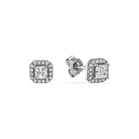 Boucles d'oreilles clous FAVS en argent 925 avec zircone cubique taille princesse.
