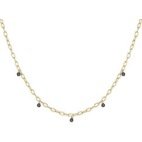 Caï Collier: Un collier en argent doré avec de grandes boucles ovales, orné de cinq pierres de couleur hématite.
