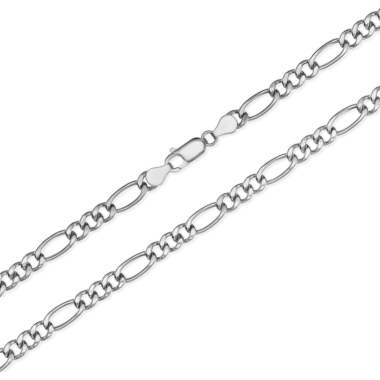 Nahaufnahme einer CHRIST Figarokette aus poliertem 925 Silber, detailliert mit Karabinerverschluss.