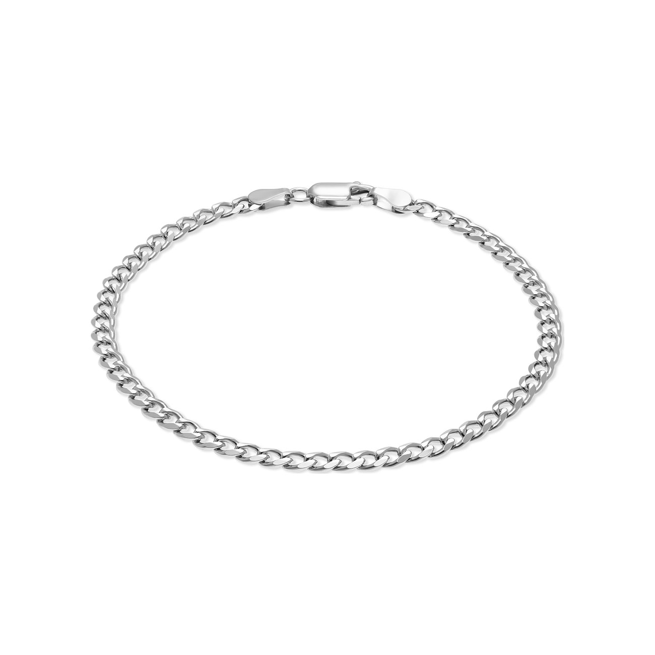 Ein silbernes CHRIST Armband aus 925er Silber in Form einer Panzerkette liegt leicht gebogen da.