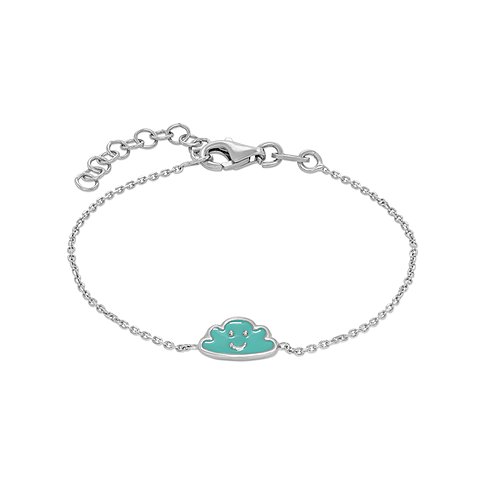 FAVS Little Friends Armband aus 925er Silber mit einer türkis emaillierten Wolke mit lachendem Gesicht.