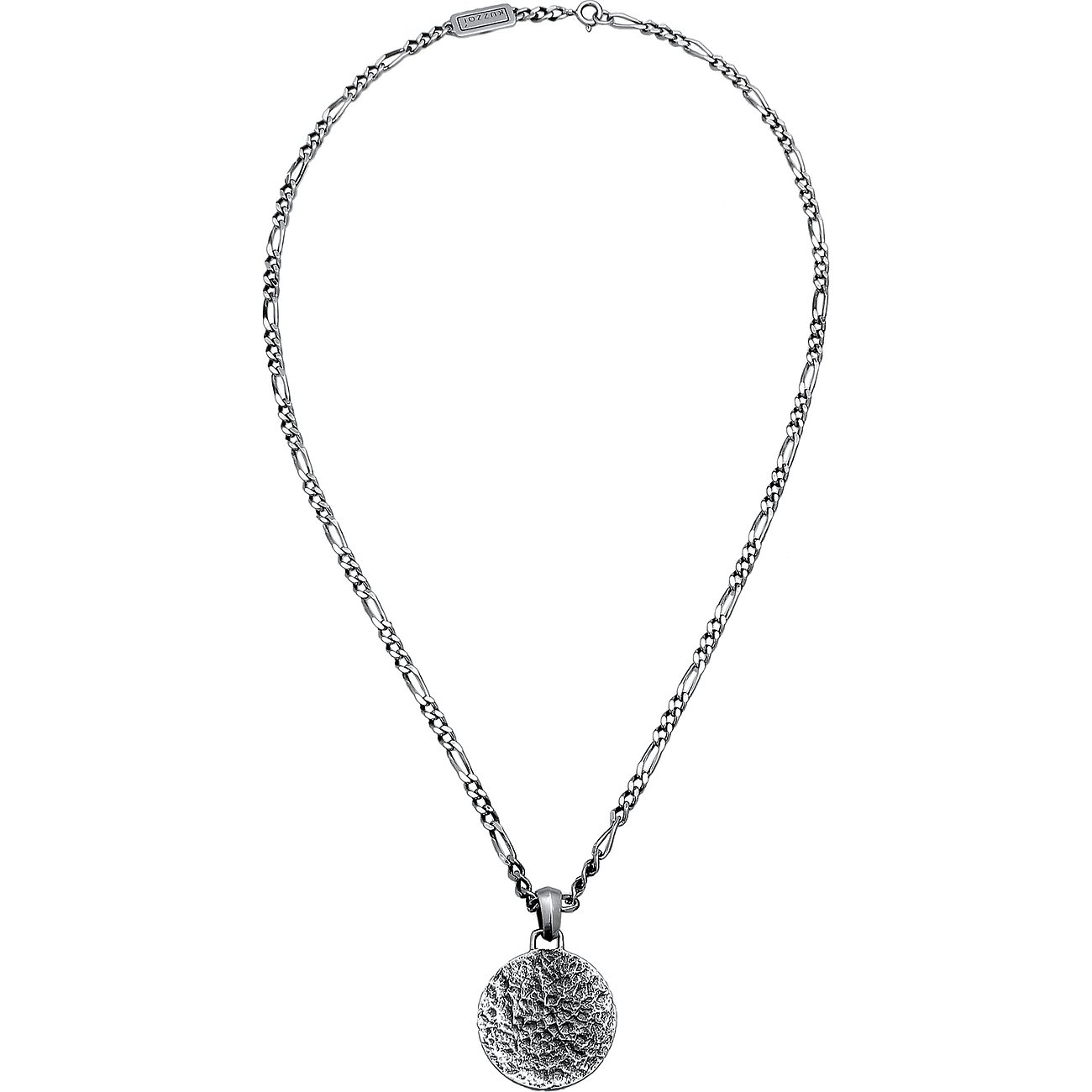 Kuzzoi Halsschmuck aus 925er Silber. Eine grobe Kette mit einem runden, strukturierten Anhänger.