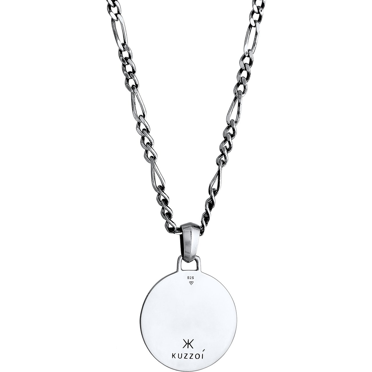 Eine silberne Kuzzoi Halsschmuck-Kette aus 925er Silber mit runder Anhänger-Rückseite.