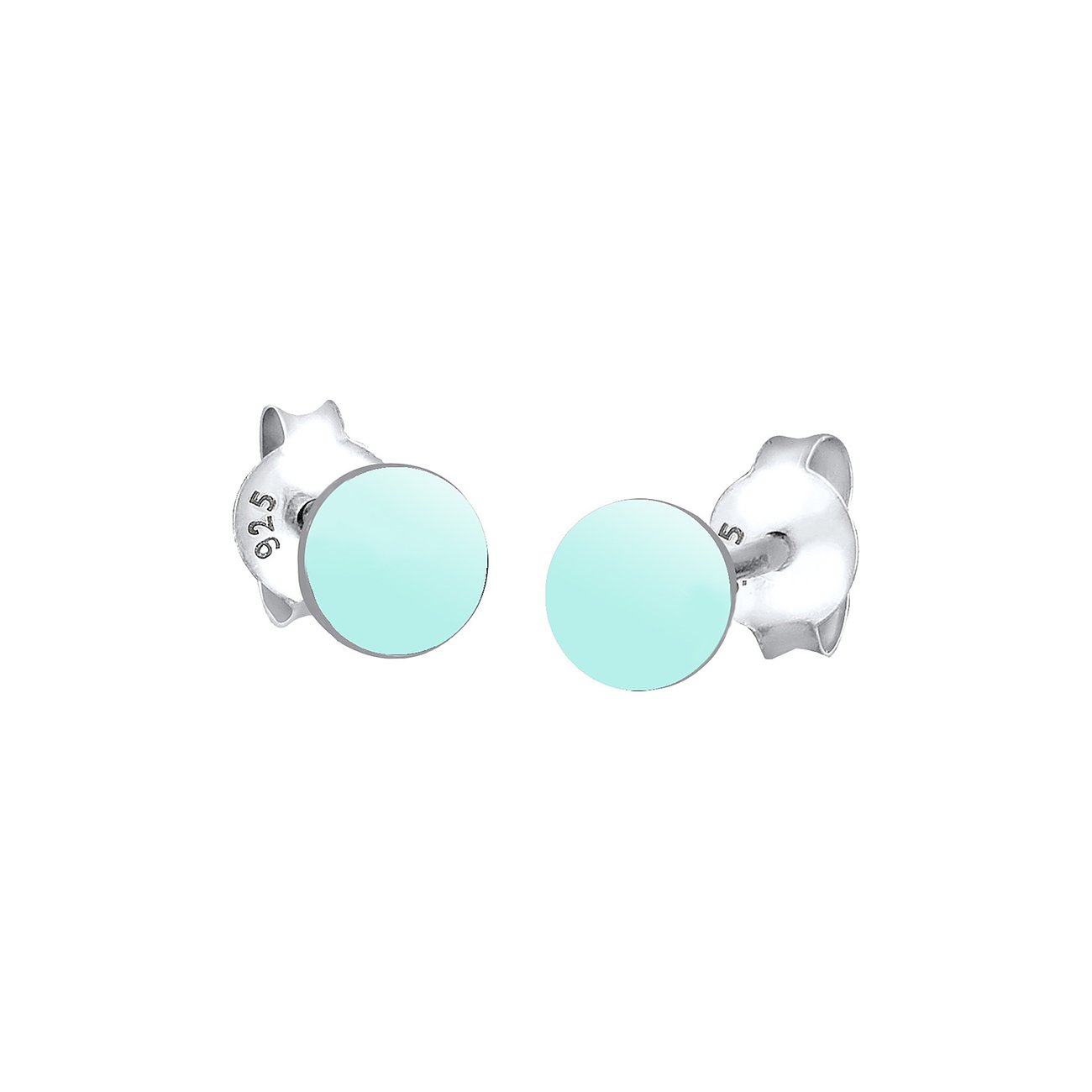 Elli Ohrschmuck aus 925er Silber mit runden, hellblauen Emaille-Punkten.