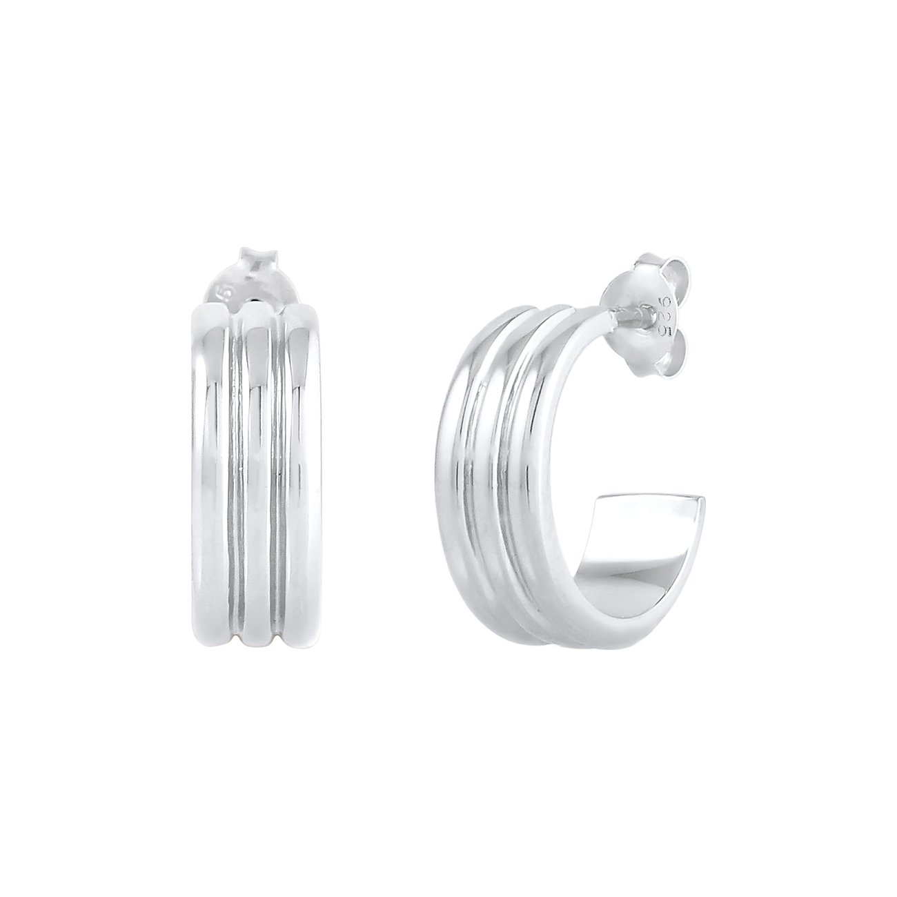 Elli Damen Ohrschmuck Creolen aus glänzendem Silber, 925er Sterlingsilber, mit drei Rillen auf der Vorderseite.