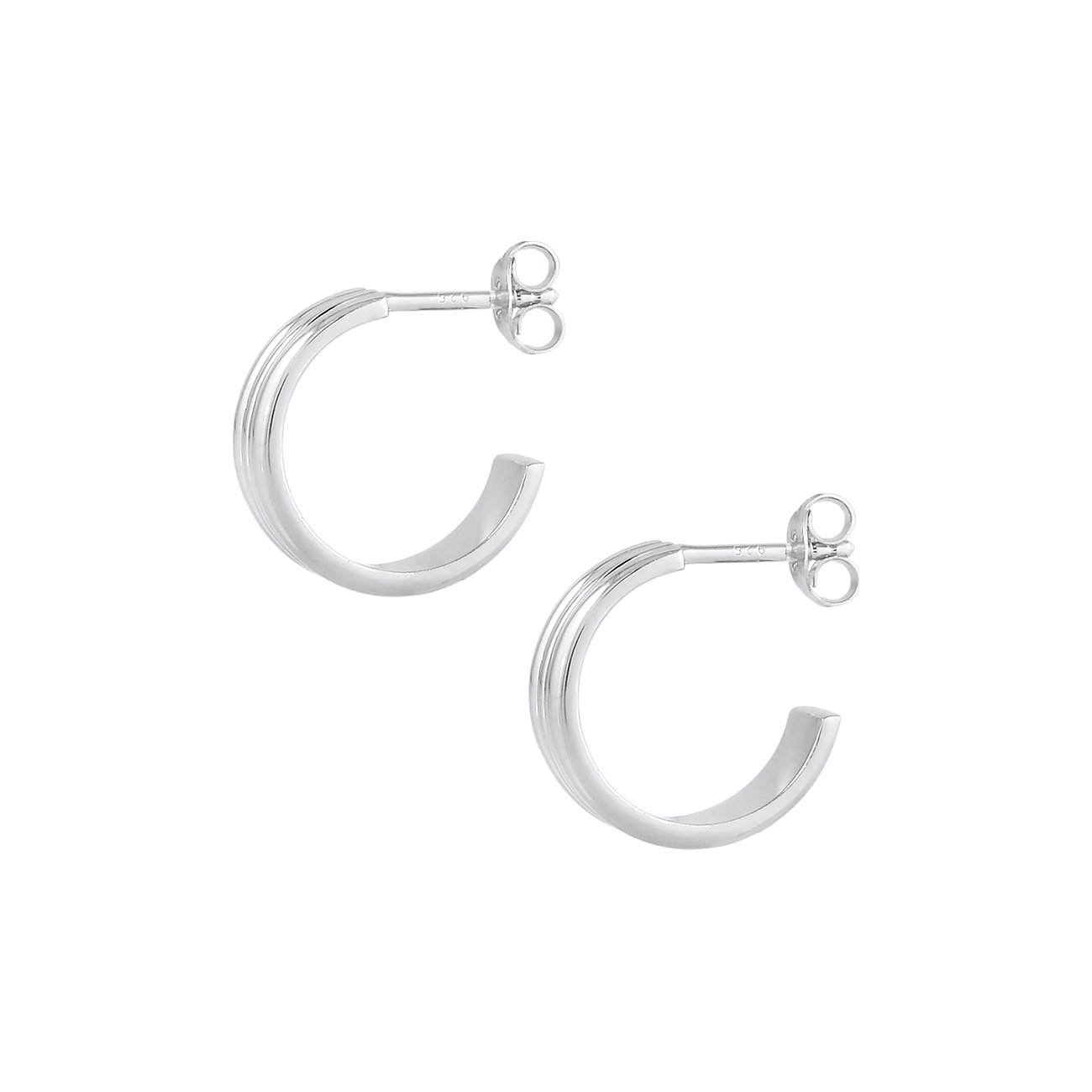 Elli Damen Ohrringe aus glänzendem 925er Silber in Form von halbrunden Creolen von vorne links und rechts