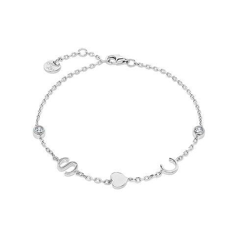 CHRIST X YOU Armband aus konfiguriertem Material mit Buchstabenanhängern und Zirkonia.