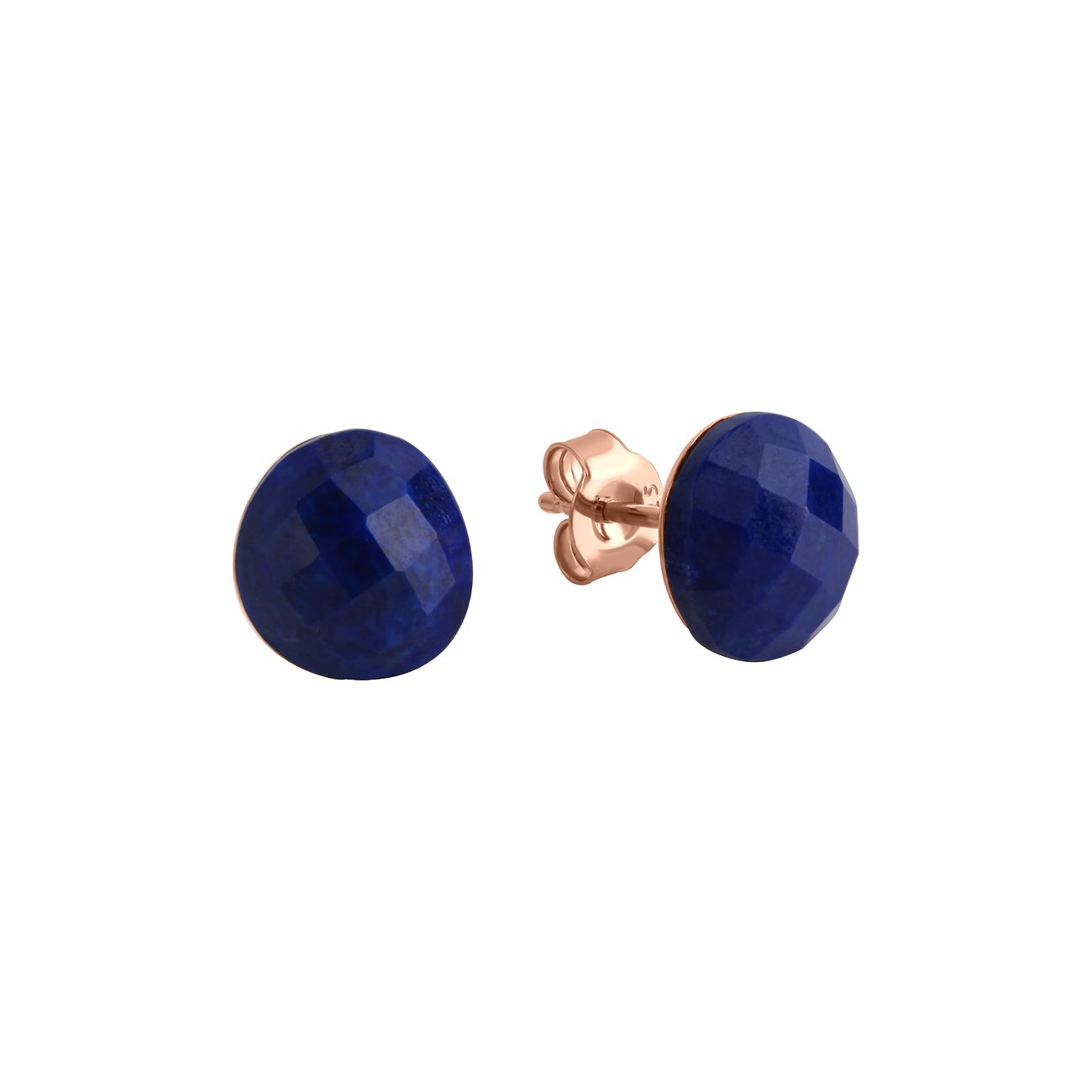 Jamelli Ohrstecker aus rosévergoldetem 925er Silber mit facettierten, runden Lapislazuli-Farbsteinen.