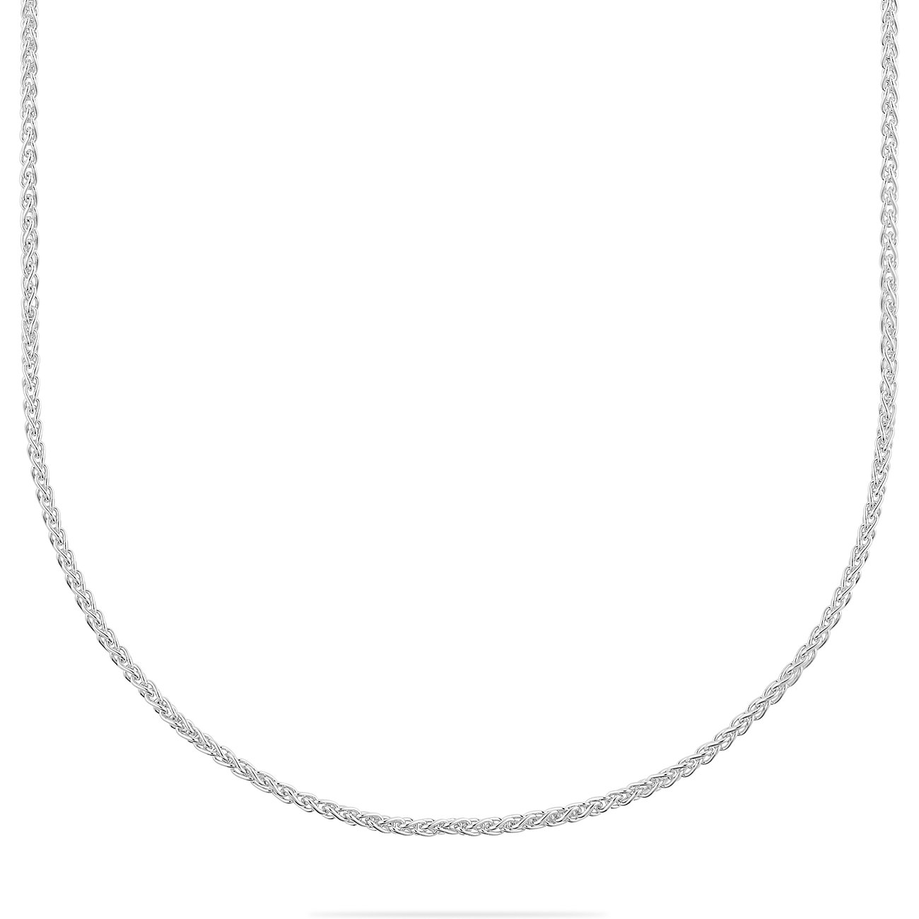 Eine FAVS Halskette aus 925er Silber. Die feingliedrige Königskette liegt in einer U-Form flach vor weißem Hintergrund.