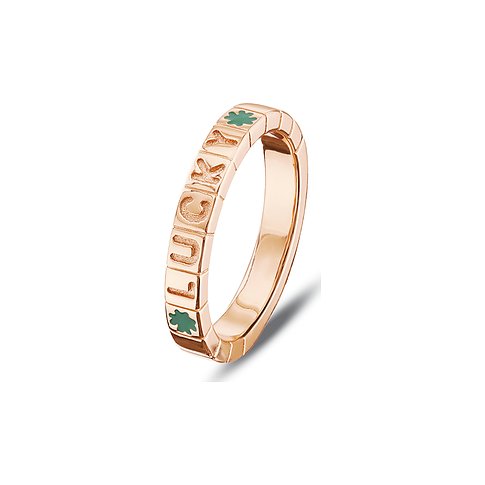 CHRIST X YOU Ring aus rosévergoldetem Sterling-Silber mit grünen Kleeblättern.