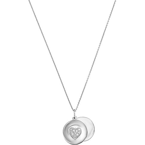 Collier FAVS en argent sterling 925 avec médaillon rond orné d'un cœur en oxydes de zirconium.