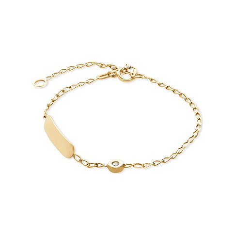 FAVS Little Friends 375er Gelbgold Armschmuck mit Namensplakette und einem Zirkonia Farbedelstein