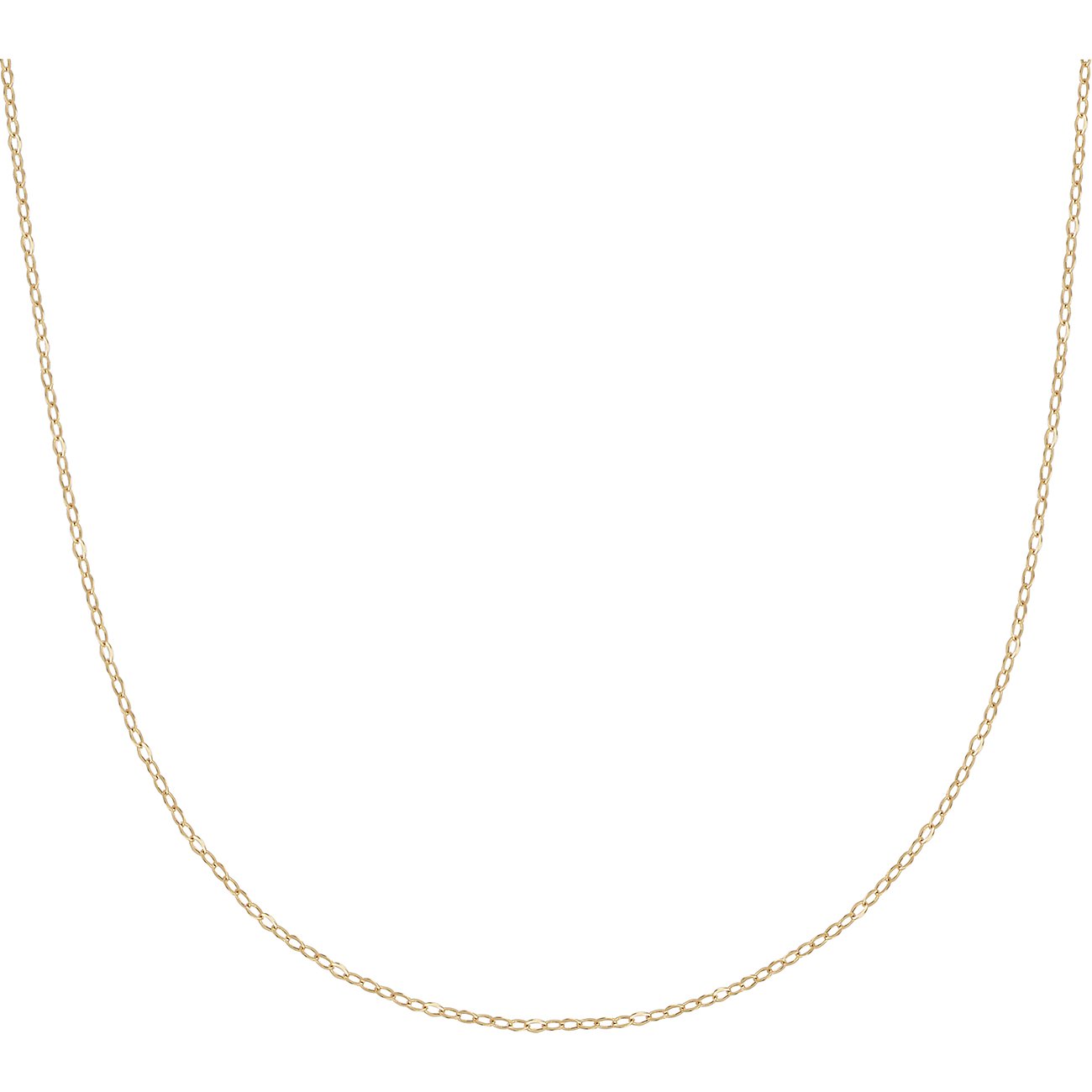 FAVS 375er Gelbgold Halsschmuck. Eine feine, glänzende Gelbgoldkette liegt waagerecht in einer sanften Kurve vor weißem Hintergrund.