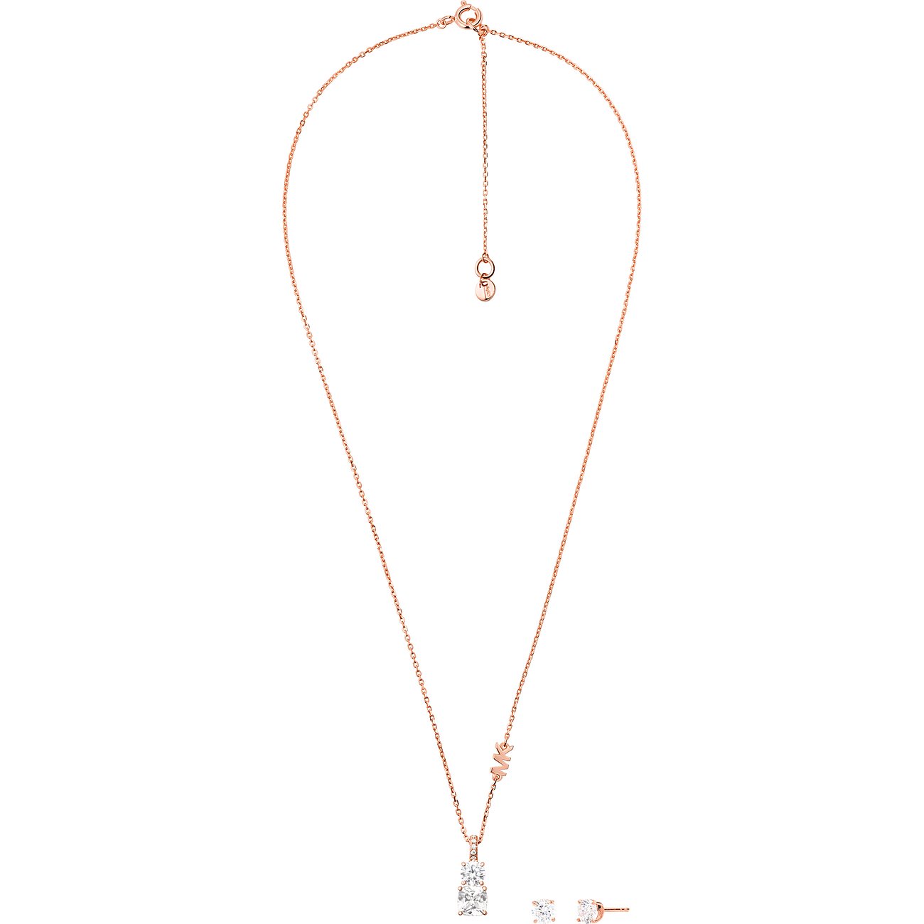 Michael Kors smykkesæt i 925 sterlingsølv med halskæde og ørestikker, besat med zirkonia.