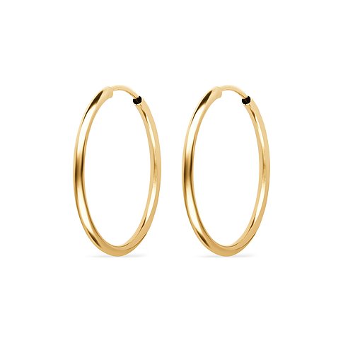Ein Paar FAVS Creolen aus 375er Gelbgold mit einem schlichten, glänzenden Design.