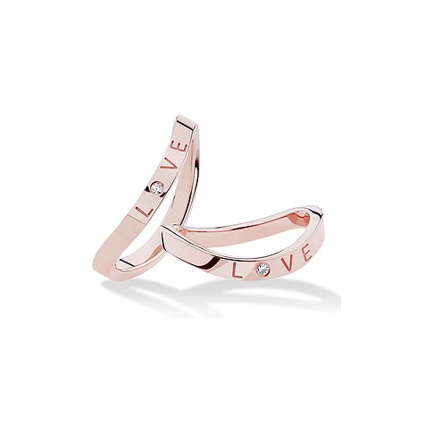 CHRIST Ring aus roséfarbenem Metall mit weißen Steinen und Schriftzug.