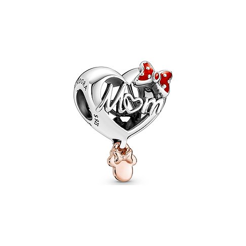 Pandora Anhänger aus 925er Silber mit roséfarbenem Minnie-Maus-Motiv und roter Emaille.