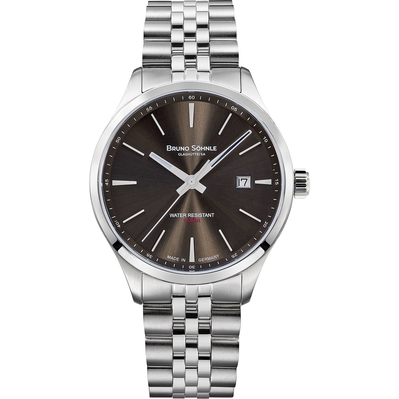 Bruno Söhnle Herrenuhr mit Edelstahlgehäuse, braunem Zifferblatt und Datum.