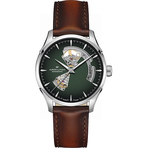 Hamilton Herrenuhr mit Edelstahlgehäuse und Automatikwerk, grünes Zifferblatt.