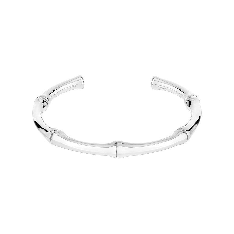 Bracelet jonc ouvert et incurvé de Tamaris en acier inoxydable, visuellement inspiré de tiges de bambou.