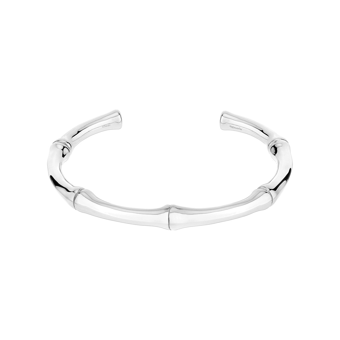 Bracelet jonc ouvert et incurvé de Tamaris en acier inoxydable, visuellement inspiré de tiges de bambou.