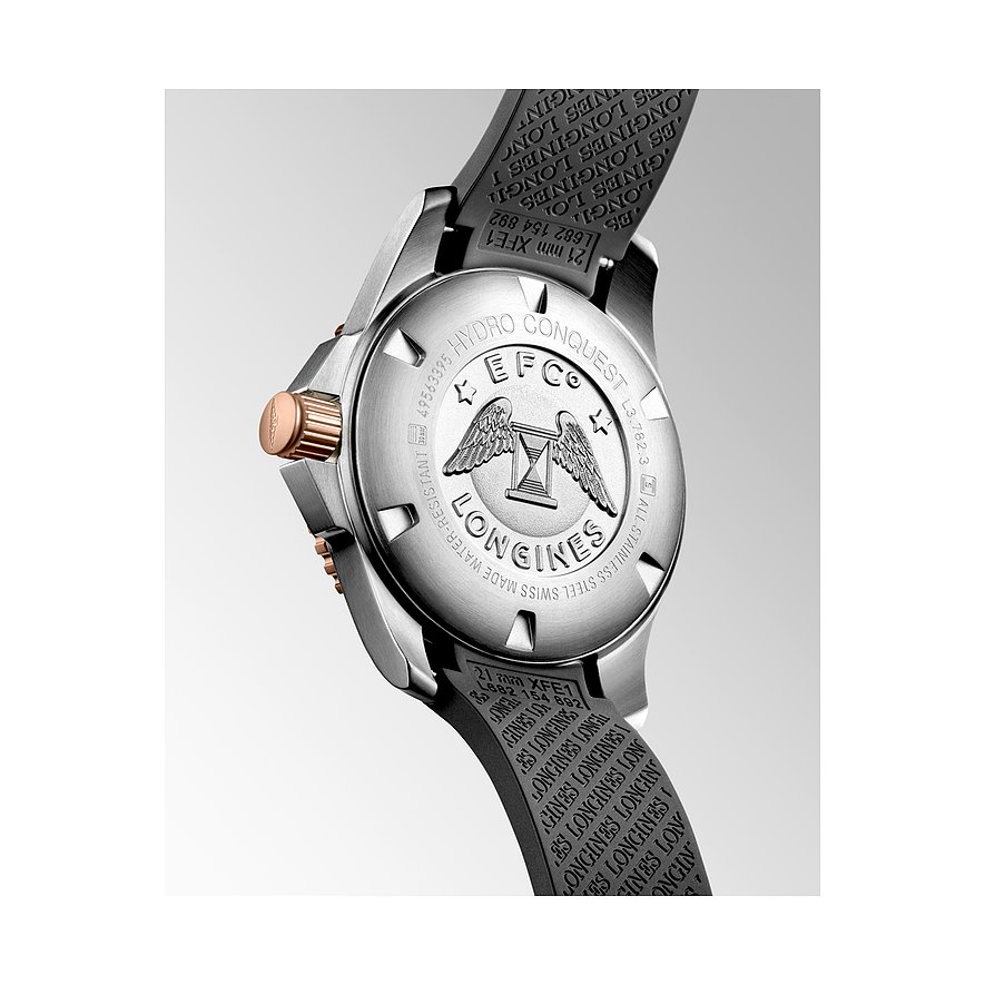 Longines Herrenuhr mit Edelstahlgehäuse und Keramiklünette, analog.