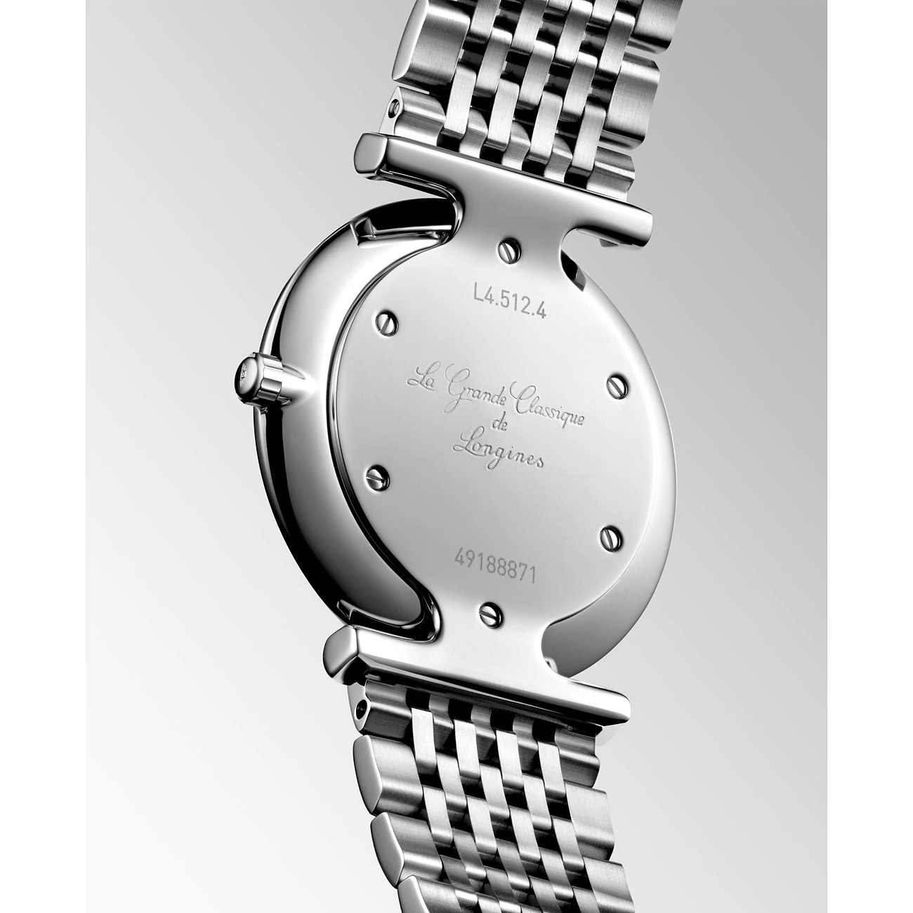 Longines Damenuhr aus Edelstahl mit Diamanten, analog, mit Faltschließe.