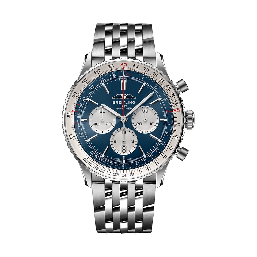 Breitling Chronograph Navitimer Chrono B01 AB0137211C1A1, Herren, Edelstahl, Armband: Edelstahl, Automatik, analog
